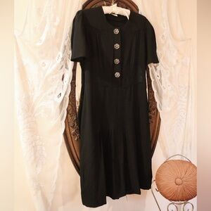 Vintage 1940s Black Silver Button Dress